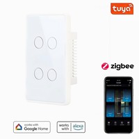 Interrupteur mural intelligent et prise 4 gangues avec écran tactile LED, compatible Tuya Zigbee, pour contrôle via Alexa et Google App, pour la maison
