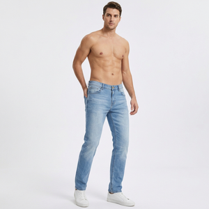 Pantalones Vaqueros de Mezclilla de Algodón Transpirable para Hombre, Corte Recto, Lavado Claro, Cintura Media, Ajustados, Casuales, para las 4 Estaciones, Hechos en Bangladesh - Product Image 2