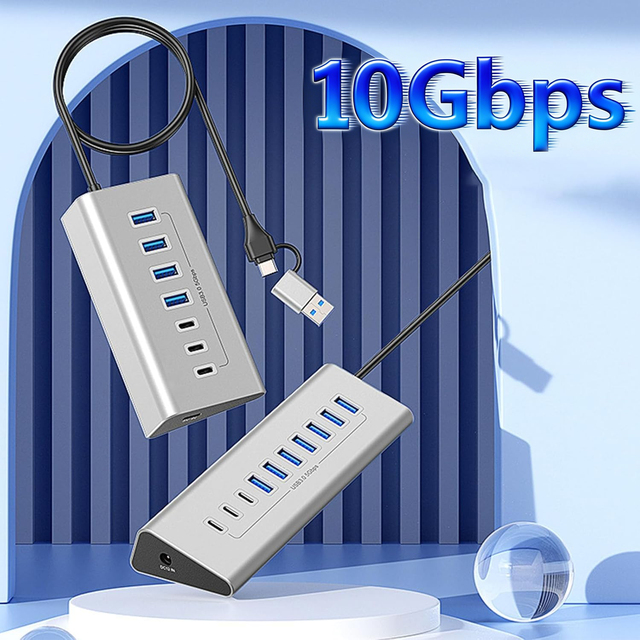 SYONG Multi-Device USB Expansion Desktop USB 3.2 Gen2 Hub Multiple 10 Slot Plug Hubs Socket Extender Dock Adapter for PC Laptop