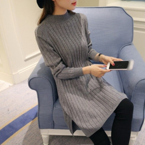 Neue Mode Lässiger Loser Einfarbiger Koreanischer Pullover Modisches Einteiliges Langes Wollkleid für Damen Koreanische Kleidung für Frauen - Product Image 4