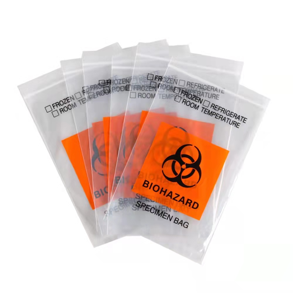 Produsen Lab Medis PE Plastik Ziplock Spesimen Biohazard Tas Spesimen Laboratorium Segel Natual