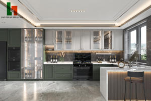 Set di <span class=keywords><strong>Mobili</strong></span> da <span class=keywords><strong>Cucina</strong></span> Moderni Personalizzati con Piani di Lavoro in Laminato e Ripiani Aperti per Appartamenti - Product Image 2