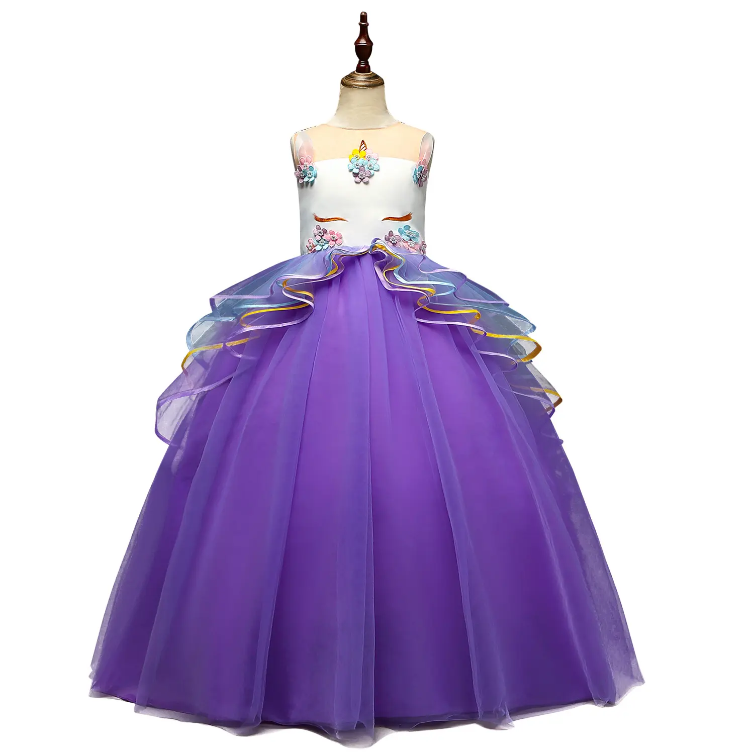 Новинка 88700, длинное платье принцессы, дизайн, единорог, большая девочка, новейшие стильные детские Свадебные платья макси для девочек