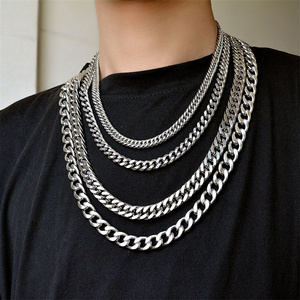 Hip Hop Damen- und Herren-Trendige Dicke Kette Edelstahl Halskette Gold und Silber Cuban Chain Schmuck Accessoires Heißer Verkauf - Product Image 2