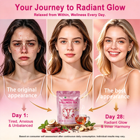 Thé pour le bien-être hormonal des femmes, plantes naturelles, rose, framboise, sachets de thé en pyramide, éclat radieux