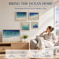 Cadre en résine sur le thème de l'océan côtier, cadre photo artisanal en résine représentant une scène de plage, œuvre d'art en résine sur le thème des vagues océaniques pour la décoration intérieure