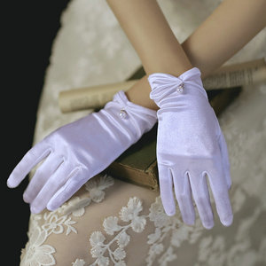 Qushine – robe de mariée en satin, courte et élégante, en soie, mitaines, gants de mariée, vente en gros, 2023 - Product Image 3