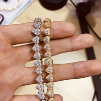 Bracelet en laiton pour femme, tendance et scintillant, avec zircon, motif cœur, chaîne tennis et breloque florale