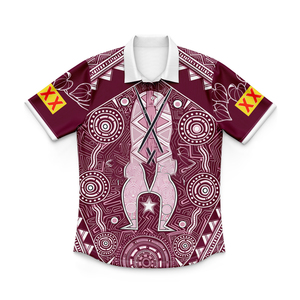Queensland Inspired Aboriginal Print Rugby Sportswear, Quick Dry Sublimation <b>Maroon</b> Jersey Hoodie Polo Singlet Set - Product Image 5