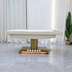 Moderna Camilla de Masaje con Base Dorada Blanca y Control por Pedal, Cama de Spa con 3 Motores Eléctricos para Tratamientos Faciales, Cosméticos y de Belleza con Pedal - Product Image 3