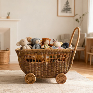 Carrito de mimbre tejido para niños, regalo de cumpleaños de un año, carrito de mano para caminar para bebés, cochecito de mimbre tejido hecho a mano para niños - Product Image 2