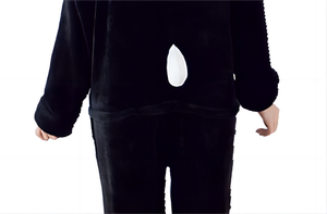 Pigiama in flanella con cappuccio a maniche lunghe da <span class=keywords><strong>donna</strong></span> taglie forti, con stampa animalier cartone animato, bianco e nero, comodo e ampio, per l'autunno - Vendita all'ingrosso - Product Image 6