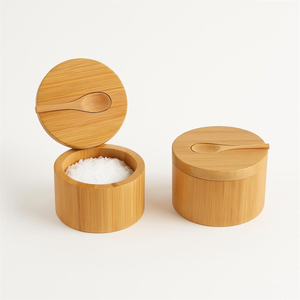 Günstige Bio-Gewürzdosen im amerikanischen Dorfküchen-Stil mit individuellem Logo, Salz- und Pfefferbehälter aus Bambus, Magnetdeckel und Löffel - Product Image 2