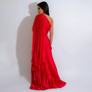 Vestido largo de mujer a la última moda para 2026, vestido de un solo hombro, vestido con cuello diagonal plisado - Product Image 6