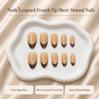 H6 Kaixin Faux ongles à presser courts forme amande, motif léopard marron corail, avec French manucure léopard marron, Fournitures pour ongles