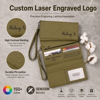 Dompet Panjang Kulit Sintetis 7 1/2 X 4 Inci yang Dapat Dilaser dengan Tali Pergelangan Tangan yang Dapat Dilepas, Dompet Wanita Kapasitas Besar, Tas Clutch dengan Ritsleting