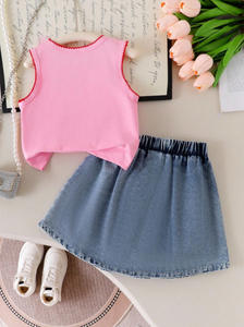 Conjunto de Falda Vaquera y Camiseta sin Mangas con Estampado de Cerezas para Niñas 2026 - Product Image 3