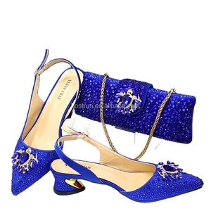 TX49 2024 Set Elegante di <span class=keywords><strong>Scarpe</strong></span> con Tacco e Borsa per Donna, Colore <span class=keywords><strong>Blu</strong></span>, Tacchi Alti con Strass Traforati, <span class=keywords><strong>Scarpe</strong></span> con Zeppa e Borsa Coordinata - Product Image 1
