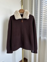 Pull cardigan en cachemire vintage d'automne LP Consaini avec col en fourrure de lapin amovible à capuche, fermeture éclair en laine tricotée