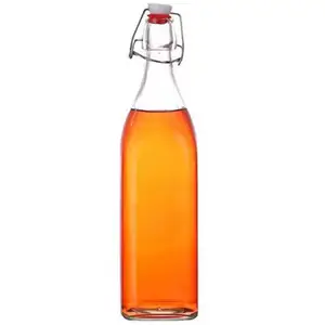 סיטונאי ברור פורסט עגול 250ml 500ml l 1 ליטר משקאות Kombucha יין מיץ נדנדה למעלה זכוכית בקבוק עם מכסה