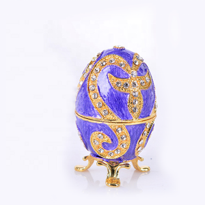 Caja de joyería de metal esmaltado para mujeres, joyería de alta calidad con forma de huevo ruso, color azul esmaltado, regalo del día de Pascua - Product Image 2