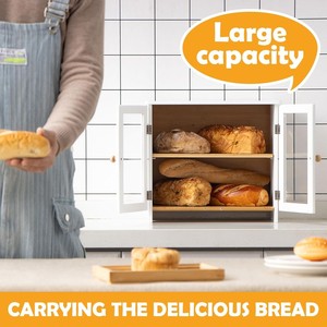 Caja de pan de madera de doble capa con estante ajustable para almacenamiento en la encimera de la cocina del hogar, con tabla de cortar y cuchillo. - Product Image 4