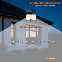 Lampe murale solaire avec 3 modes intelligents, détecteur de mouvement, étanche IP64, résistance aux intempéries, lampe de sécurité extérieure du crépuscule à l'aube