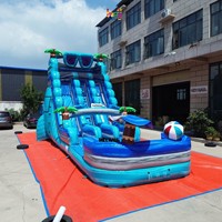Structure gonflable commerciale double toboggan aquatique et château sauteur pour locations événementielles, avec conception robuste