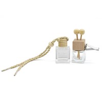 Flacons suspendus pour voiture en verre, 5 ml, 8 ml, avec couvercle en bois, rechargeables, pour aromathérapie, huiles essentielles, désodorisant d'air
