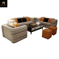 Meubles de maison design Chesterfield de luxe royal ensemble de canapés en cuir et velours pour le salon avec pieds en or