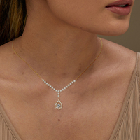 Kalung Liontin Bintang Senyum Model Y Berlapis Rhodium Perak 925 dengan Moissanite Potongan Bulat Brilian 6.5mm&3mm&2mm untuk Wanita