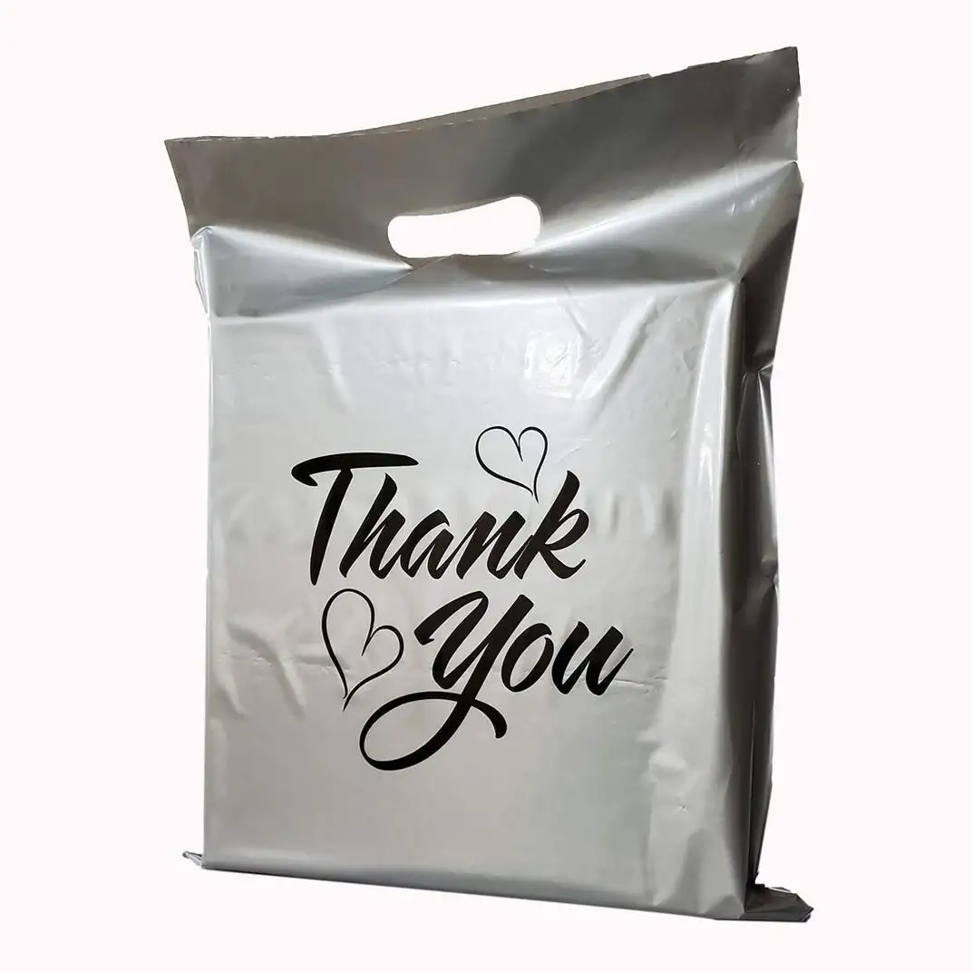 Toplu perakende plastik alışveriş çantası siyah plastik çantalar teşekkür ederim çanta butik perakende alışveriş hediye