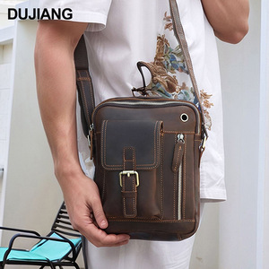 Bolso Cruzado para Hombre Dujiang, Cuero Genuino Crazy Horse Marrón, Gran Capacidad, Duradero, para Uso Diario - Product Image 1