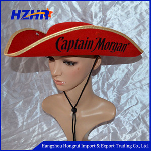 <span class=keywords><strong>Red</strong></span> <span class=keywords><strong>tricorn</strong></span> cảm thấy Vàng Brim cướp biển <span class=keywords><strong>hat</strong></span> với thuyền trưởng Morgan logo cướp biển <span class=keywords><strong>hat</strong></span> - Product Image 6