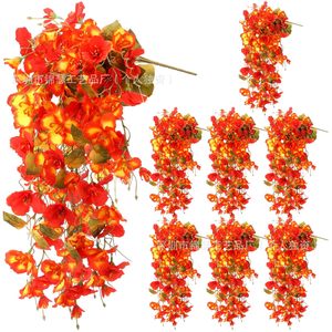 Fleurs artificielles en rotin d'automne, orange, branche unique, en plastique et soie, décoration suspendue pour plafond, mur, mariage, Halloween - Product Image 1