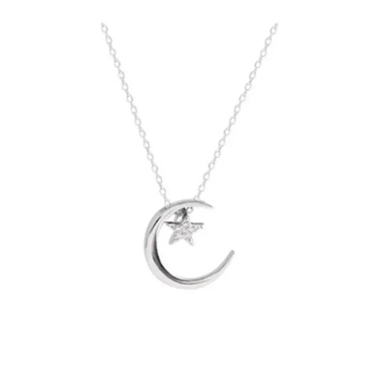 Collier en argent sterling 925 pour femmes, collier simple et brillant avec lune et étoiles, cadeau d'anniversaire pour fête de mariage