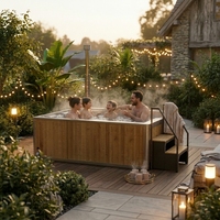 Bain à remous hybride Vapasauna pour 4 personnes, moderne, autoportant, avec contrôle Balboa, massage, chauffage au bois et électrique, pour hôtel, spa et villa