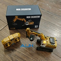 AiJH 1:64 Mini Excavatrice RC avec Remorque Benne Basculante, Chariot Élévateur Télécommandé en Métal, Jouets Électriques RC