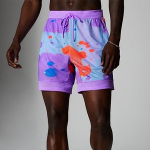 กางเกงวิ่งออกกำลังกายผู้ชายลายโลโก้สีสันสดใสสำหรับฤดูร้อน ผ้าโพลีเอสเตอร์ผสมสแปนเด็กซ์ ระบายอากาศได้ดี กางเกงขาสั้นแบบซับลิเมชั่นผ้าตาข่าย - Product Image 2