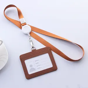 Groothandel Custom Ontworpen Faux Leather Card Protector Mouwen Lanyard Credit Card Case Kaarthouder