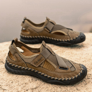 Sandalias Duraderas de Punta Cerrada para Uso Diario, Sandalias Casuales de Malla y Cuero con Cierre de Velcro, Diseñadas para Salidas Relajadas de Verano - Product Image 2
