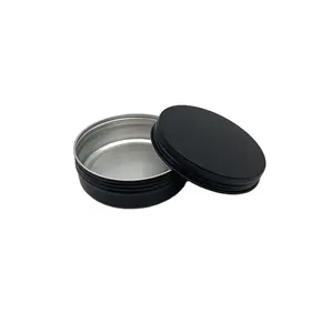 wholesale 2oz 100ml 250ml round cosmetic cream small black metal mini tin Box with screw lid jar aluminum can car wax container