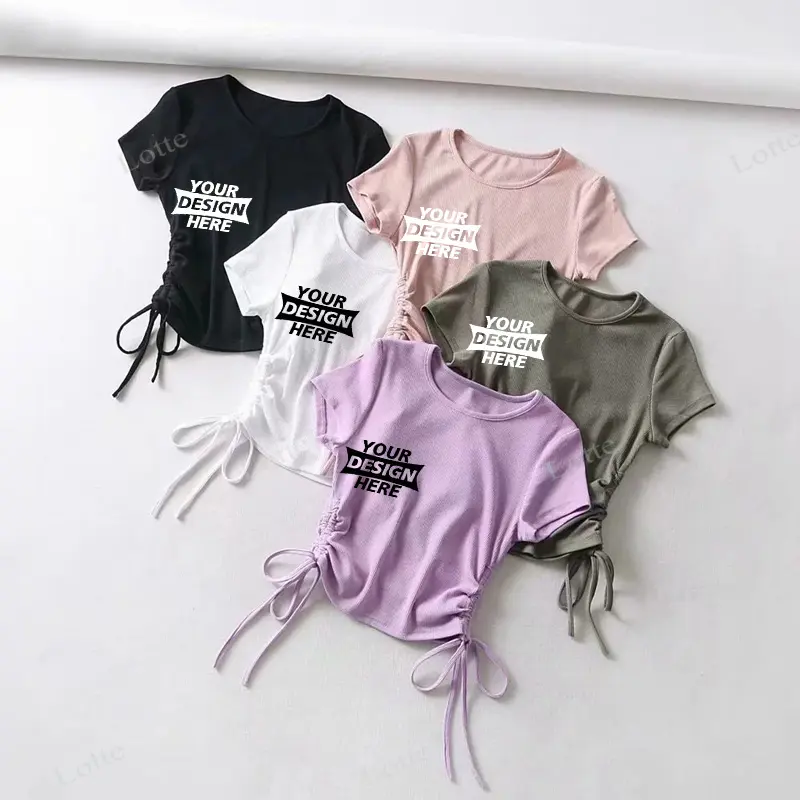 2023 high quality fashionable Sexy Drawstring Tie Up Ruched Tank Tops Women Tops Solid Color Slim Ladies Crop Top for womens