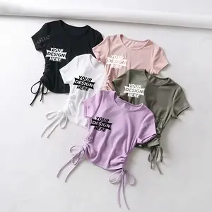 Camisetas sin mangas fruncidas con cordón para mujer, Top corto ajustado de Color sólido, alta calidad, 2023