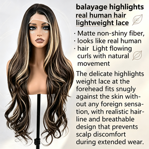 <span class=keywords><strong>Perruque</strong></span> Lace Front 5x5 Longue Ondulée avec Balayage et Mèches Pré-Pluckées pour Femme – Idéale pour le Quotidien, les Fêtes, les Rendez-vous et le Cosplay - Product Image 2