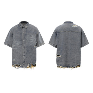 Ensembles <span class=keywords><strong>chemise</strong></span> et short en jean de Style japonais à imprimé léopard à la mode - Product Image 3