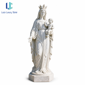 Statua di <span class=keywords><strong>Madonna</strong></span> con Bambino in Marmo Bianco Naturale Luca, Scultura Religiosa Intagliata a Mano per Altare di Chiesa, Santuario, Cappella, Culto - Product Image 1