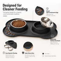 Bol double pour chien OEM avec tapis en silicone antidérapant, bol en acier inoxydable anti-fuite, abreuvoir étanche pour chiens et chats
