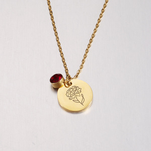 Vente en gros logo personnalisé en acier inoxydable collier de fleurs de <span class=keywords><strong>naissance</strong></span> plaqué or 18 carats collier pendentif rond avec pierre de <span class=keywords><strong>naissance</strong></span> cadeau d'anniversaire - Product Image 5