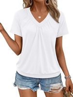 Camisetas de Manga Corta con Cuello en V para Mujer, BSCI, Ropa de Playa para Verano/Primavera 2026, Estilo Casual, Holgada y Fruncida